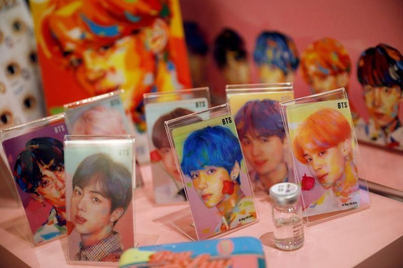 Goods of K-pop idol boy band BTS are seen on display at a pop-up store selling BTS merchandise in Seoul. (Reuters File Photo)